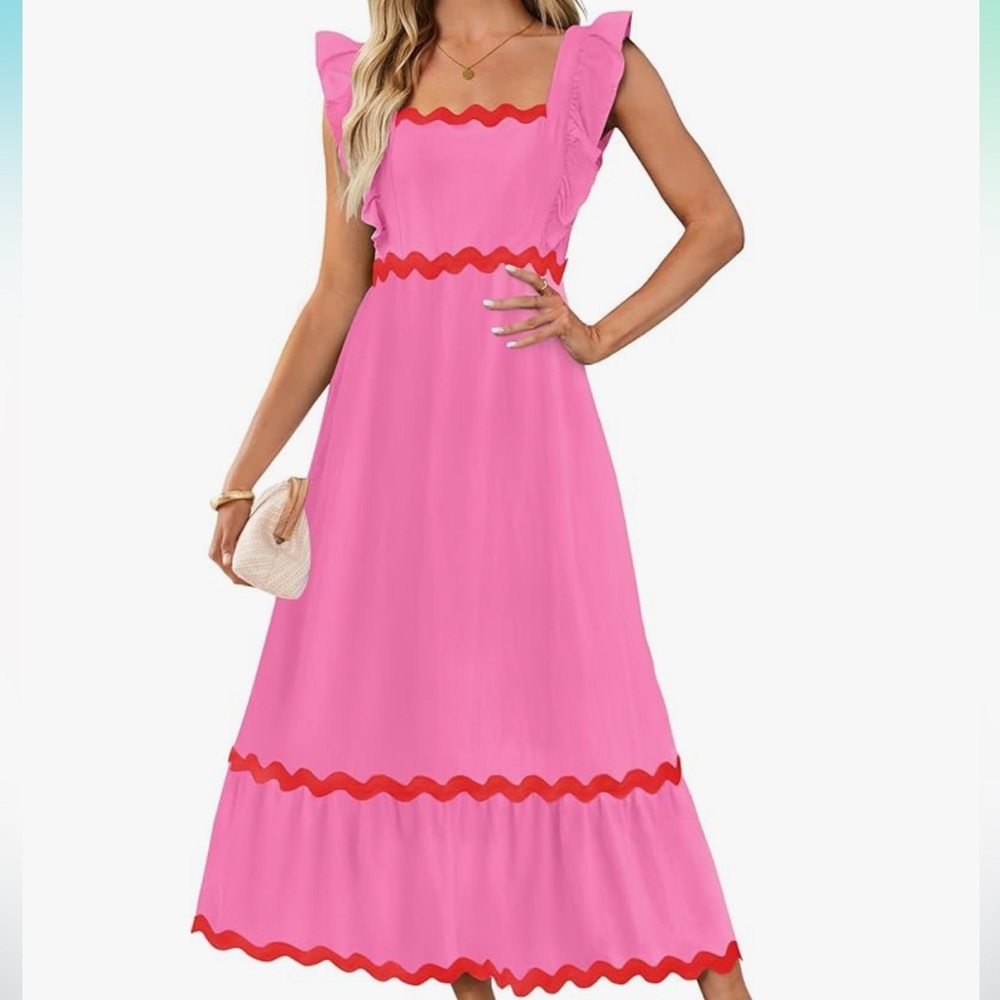 Pink and Red Ruffle Maxi Dress